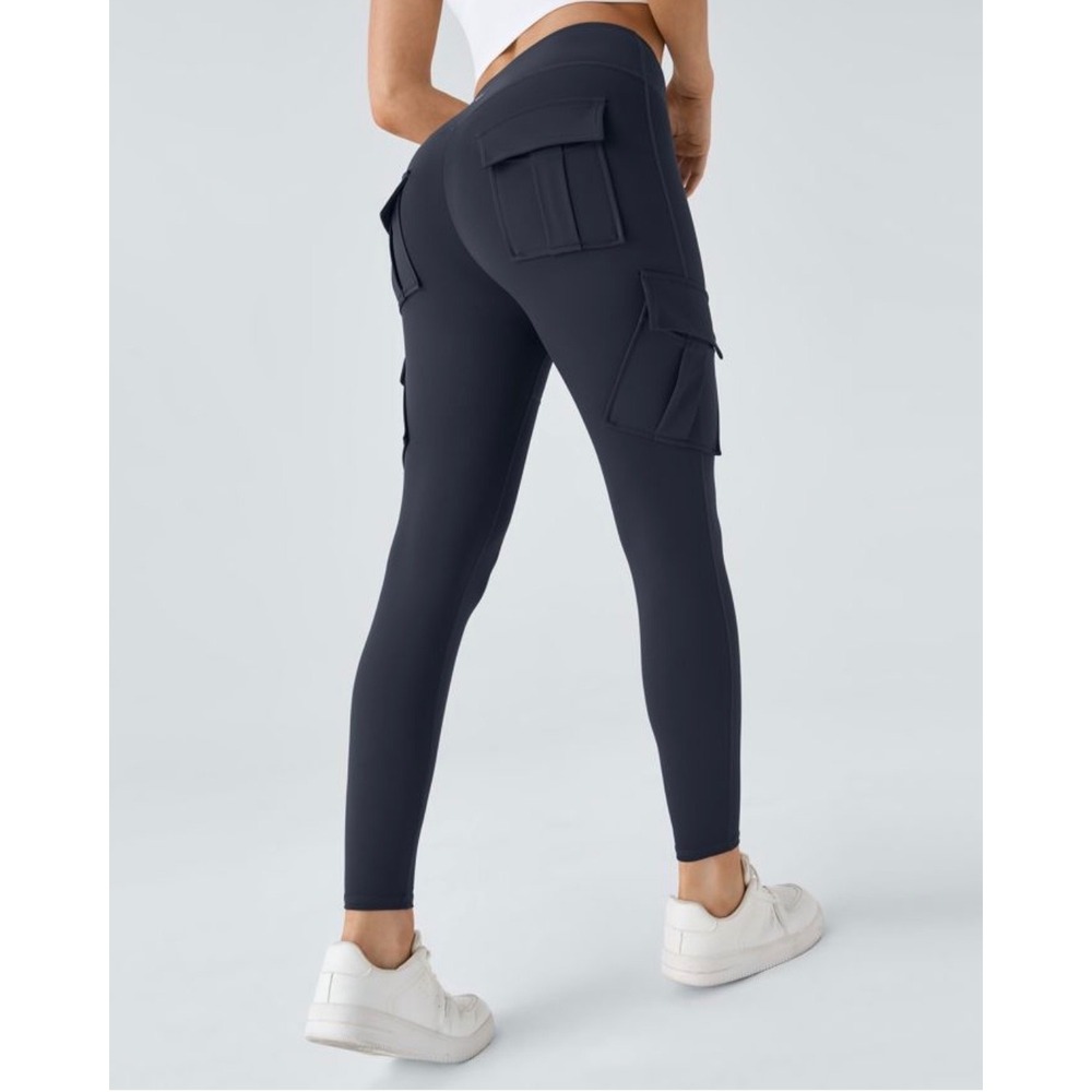 Halara DayStretch Cargo Leggings Womens Medium Blue High Waist Ruched Pockets